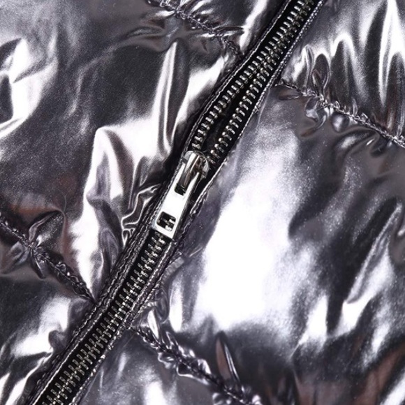 Lightweight Puffer Jacket Warm Coat Hooded with Fur Collar Silver - Picture 5 of 6